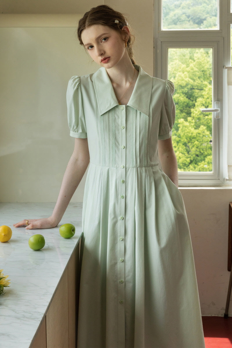 French Puff Sleeve Waist Shirt Dress