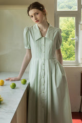 French Puff Sleeve Waist Shirt Dress