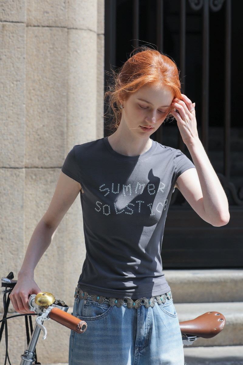 Alphabet Print Slim Fit Cap Sleeve T-Shirt