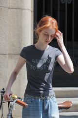 Alphabet Print Slim Fit Cap Sleeve T-Shirt