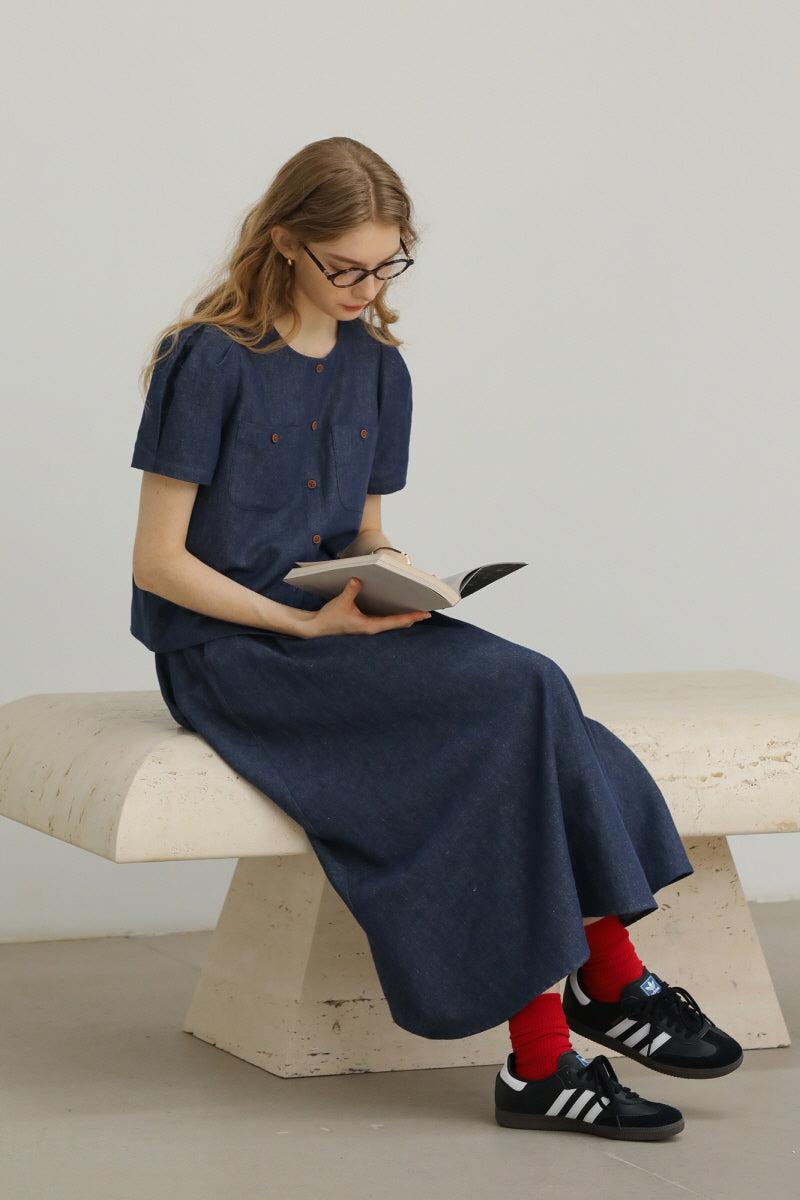 Gathered High Waist Midi Skirt