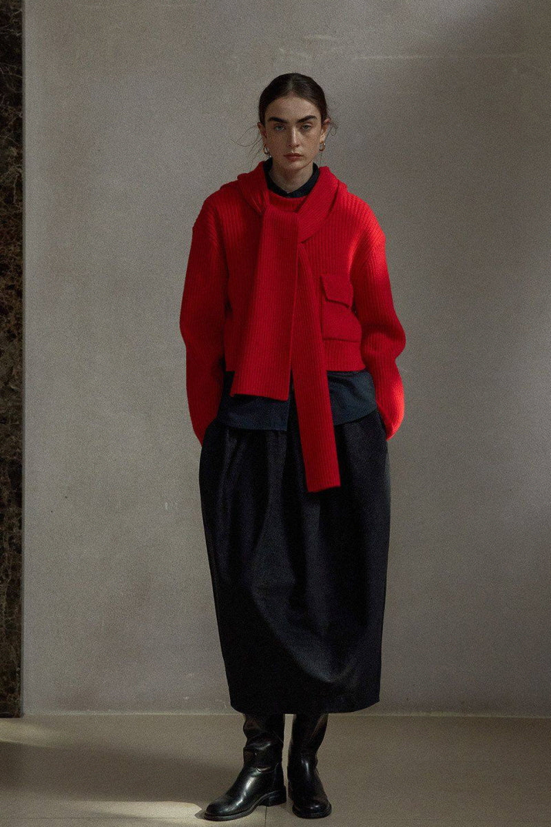 Pit Stripe Ribbed Hooded Scarf Top