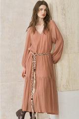Ruffled V-Neck Long Dress