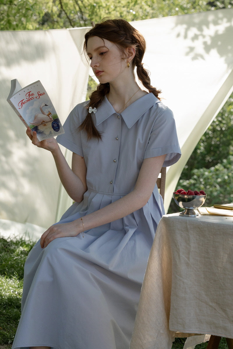Pleated Polo Midi Shirt Dress