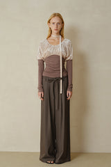 Waistless Double Pleat Wide-Leg Trousers