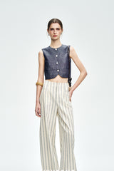 High-Waisted Curved Wide-Leg Pants