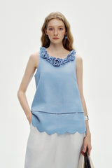 Three-Dimensional Flower Sleeveless Vest Top