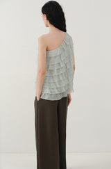 Asymmetrical Ruffle Slanted-Shoulder Top