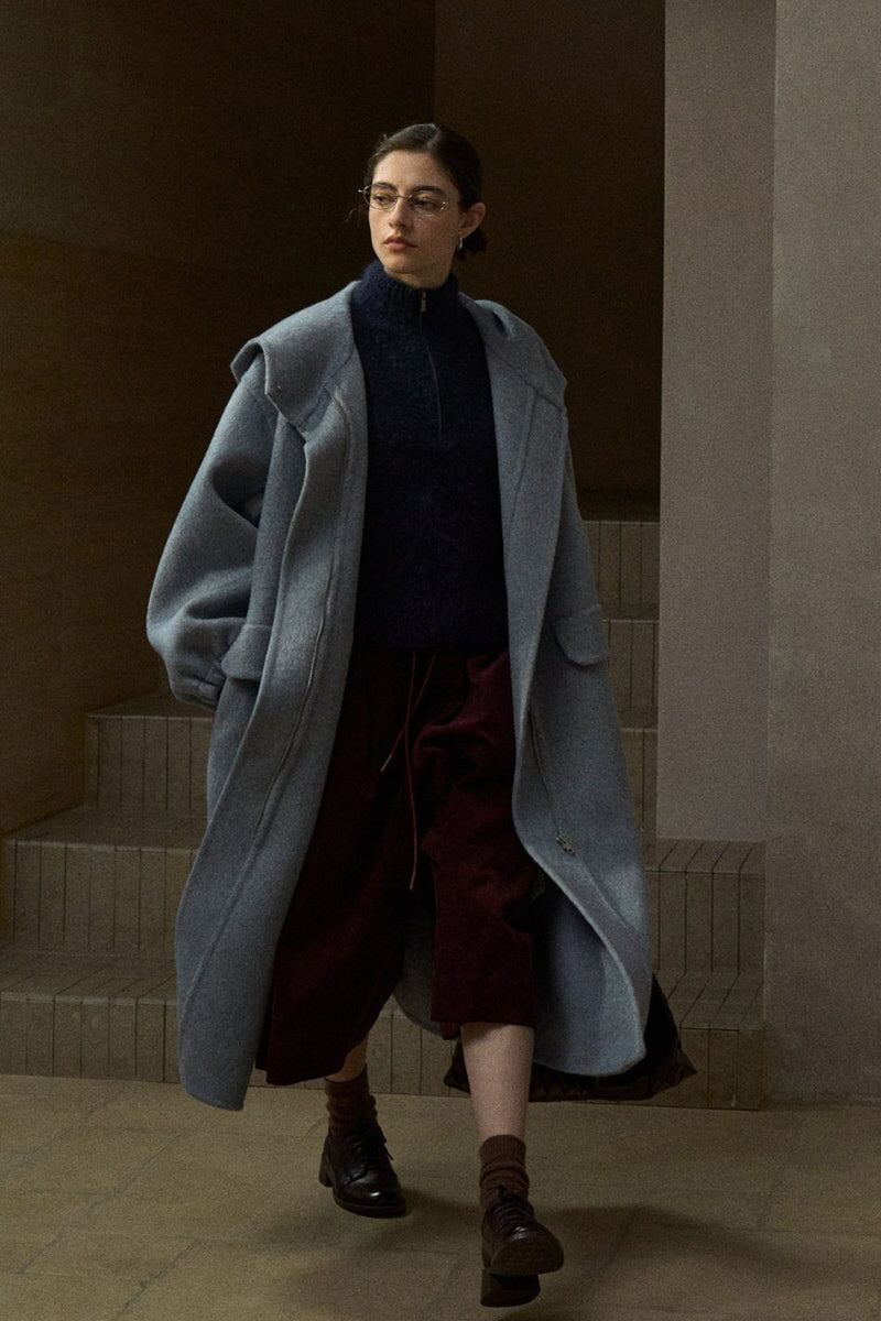 Hooded Elastic Cuff Long Coat