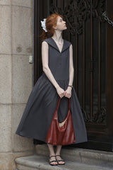 Big Lapel Sleeveless Dress
