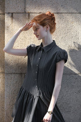 Diagonal Placket Puff Sleeve Shirt Dress