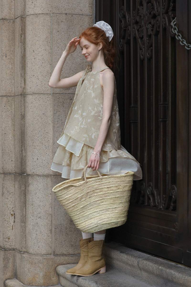 Halterneck Bow Tie Multi-layered Patchwork Dress