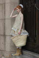 Halterneck Bow Tie Multi-layered Patchwork Dress