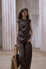 Asymmetric Slanted Placket Sleeveless Top