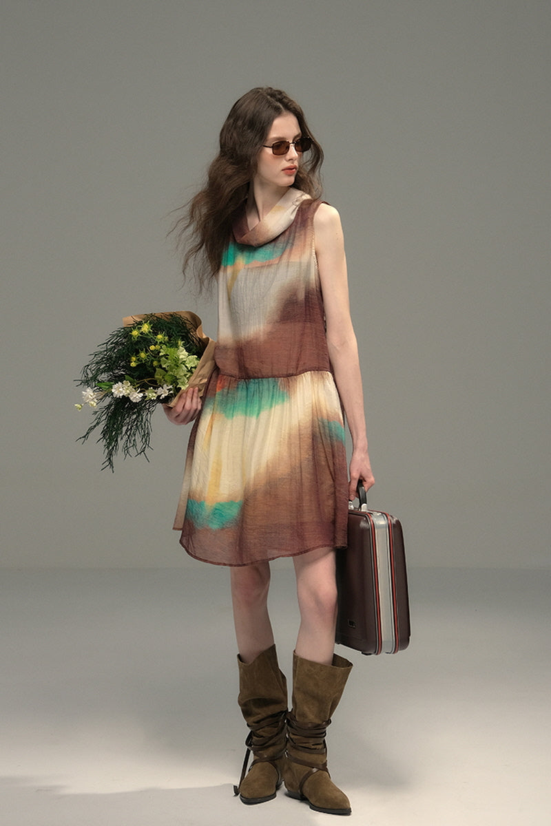 Smudge Lapel Sleeveless Vest Dress