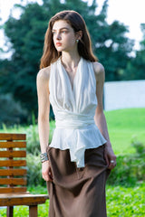 Cross-Strap Ruffled Top