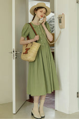 French Vintage Crew Neck Pleated Skirt Dress