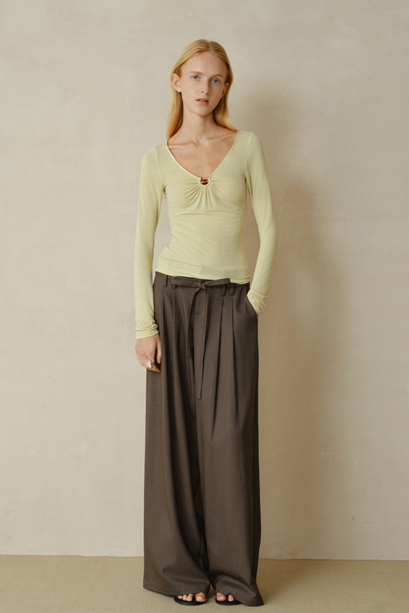 Waistless Double Pleat Wide-Leg Trousers