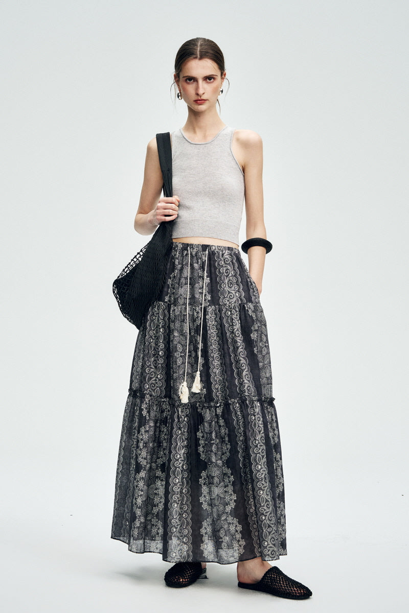 Lace-Up Vintage Swing Skirt