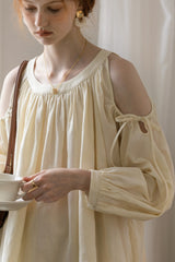 Shirred Off-Shoulder Loose Long Sleeve Shirt