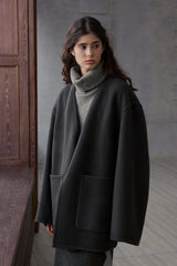 Long Scarf-Collar Two-Piece Reversible Jacket