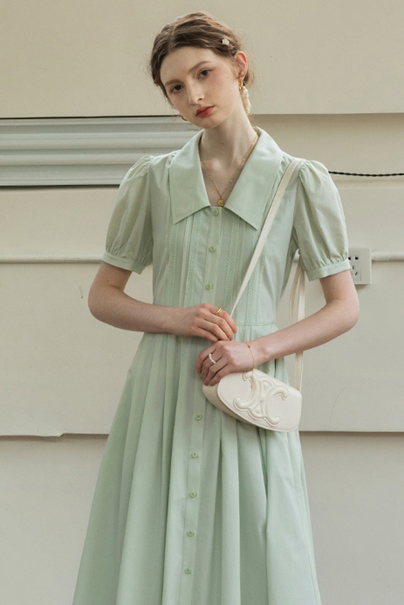 French Puff Sleeve Waist Shirt Dress