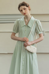 French Puff Sleeve Waist Shirt Dress