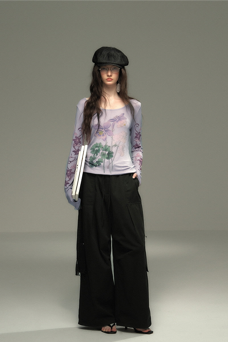 Slanted Neckline Long Sleeve T-Shirt