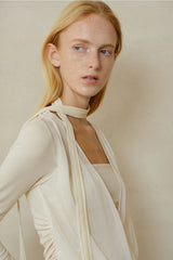 Draped Overlapping Mesh Wrap Top