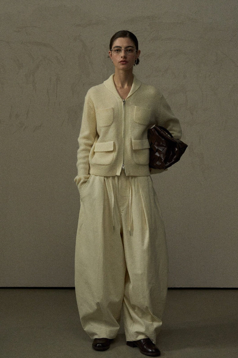 Four-Pocket Ribbed Cardigan