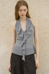 Ruffle Halterneck Backless Vest