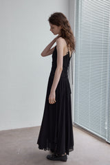 Pleated Asymmetrical Midi Slip Dress