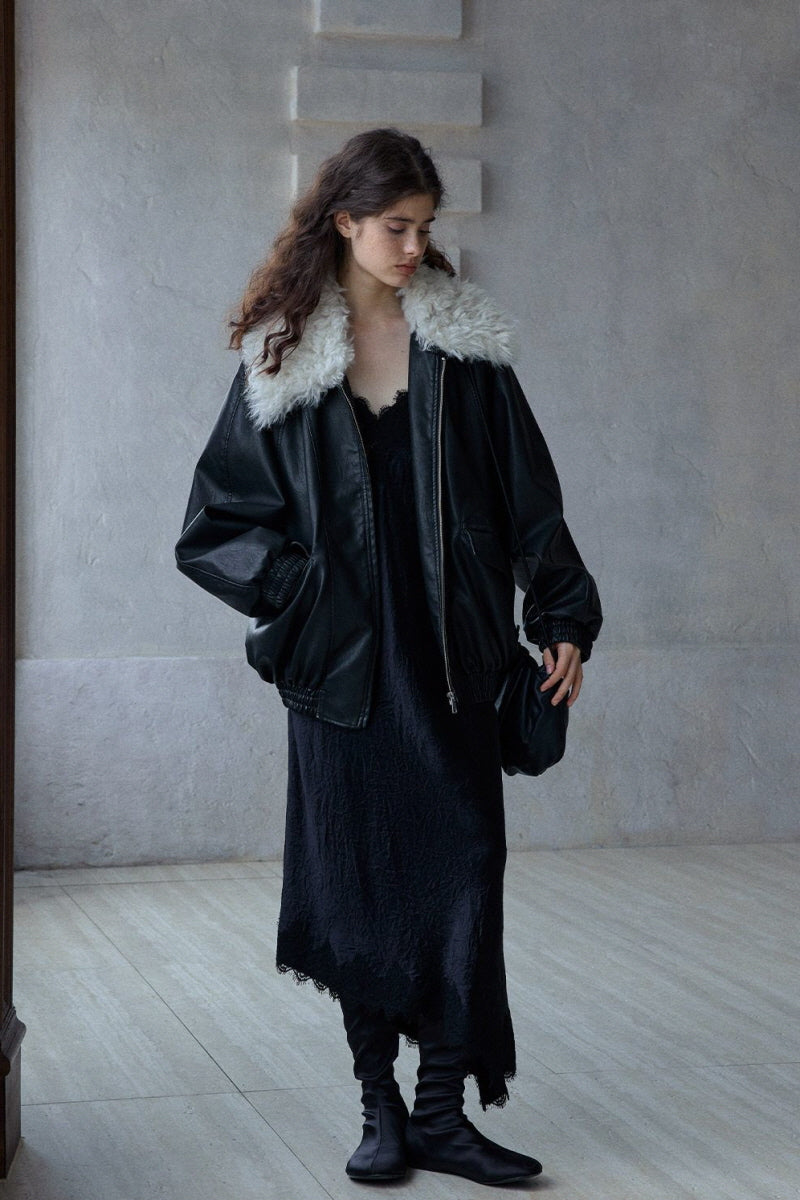 Detachable Fur Collar Bomber Jacket