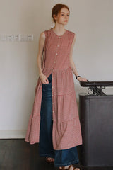 Vintage Lace-Up Check Dress