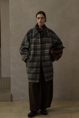 Reversible Plaid Horn-Button Duffle Coat