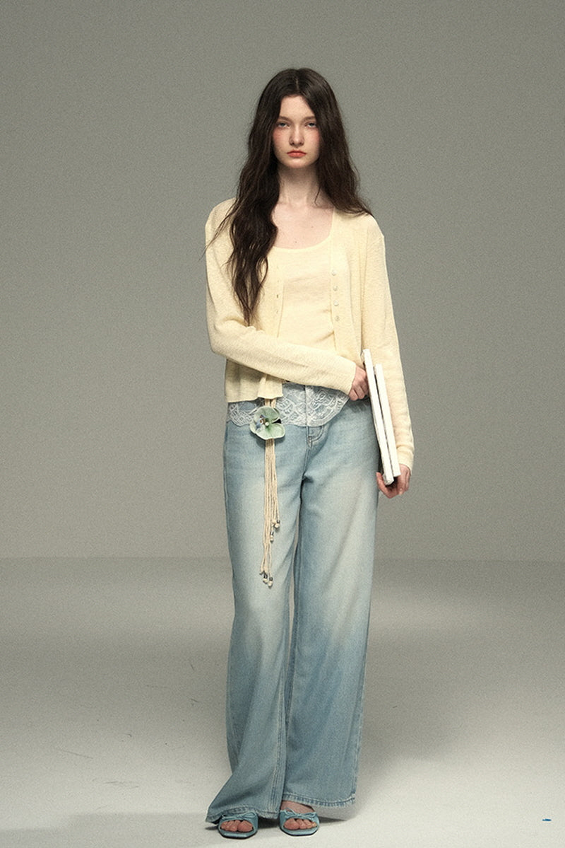 Panelled Lace Straight-Leg Jeans