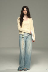 Panelled Lace Straight-Leg Jeans