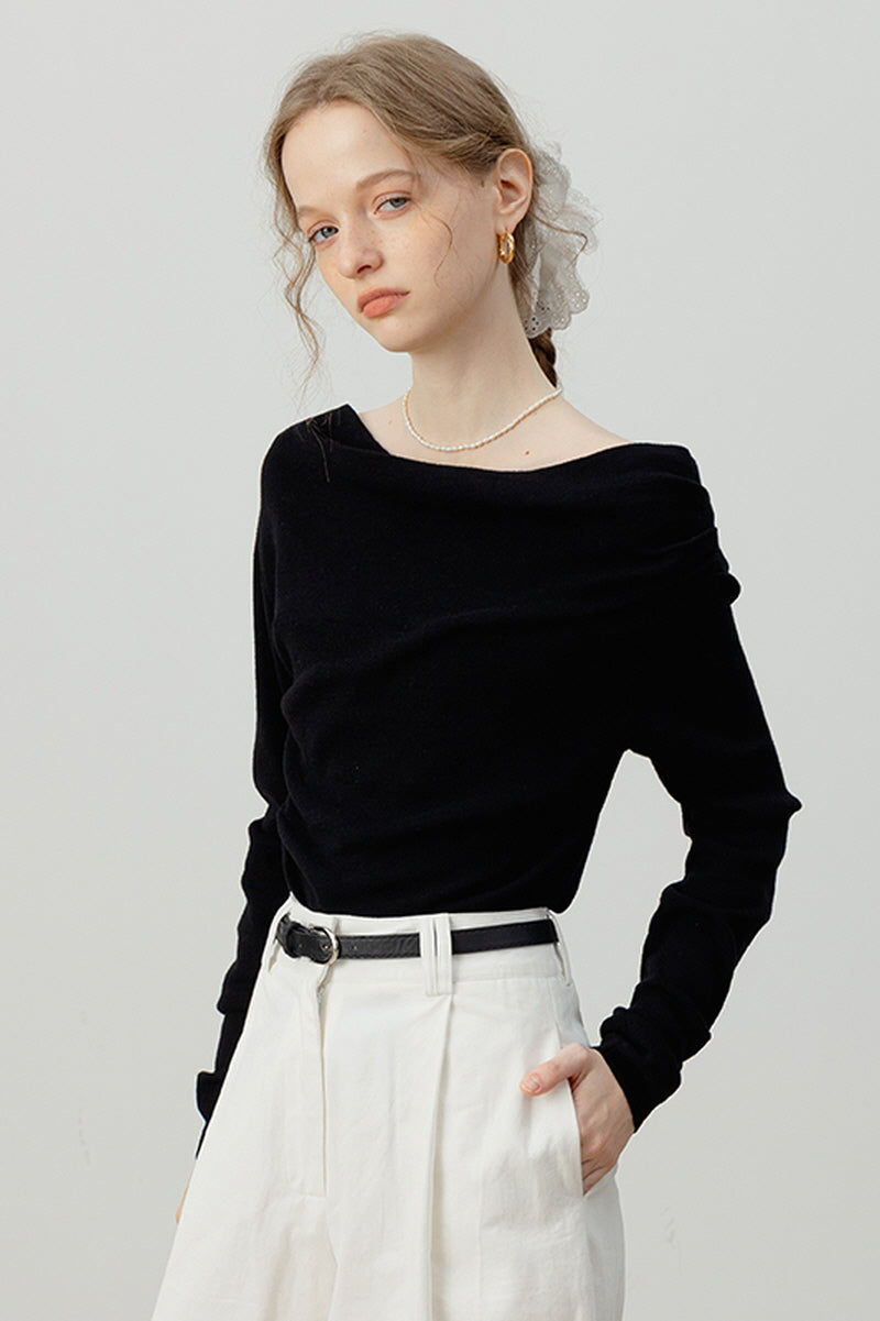 French One-Shoulder Swing Knit