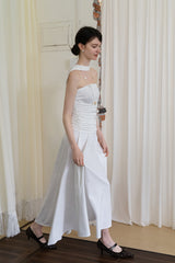 French Shirred Bandeau Halterneck Patchwork Dress