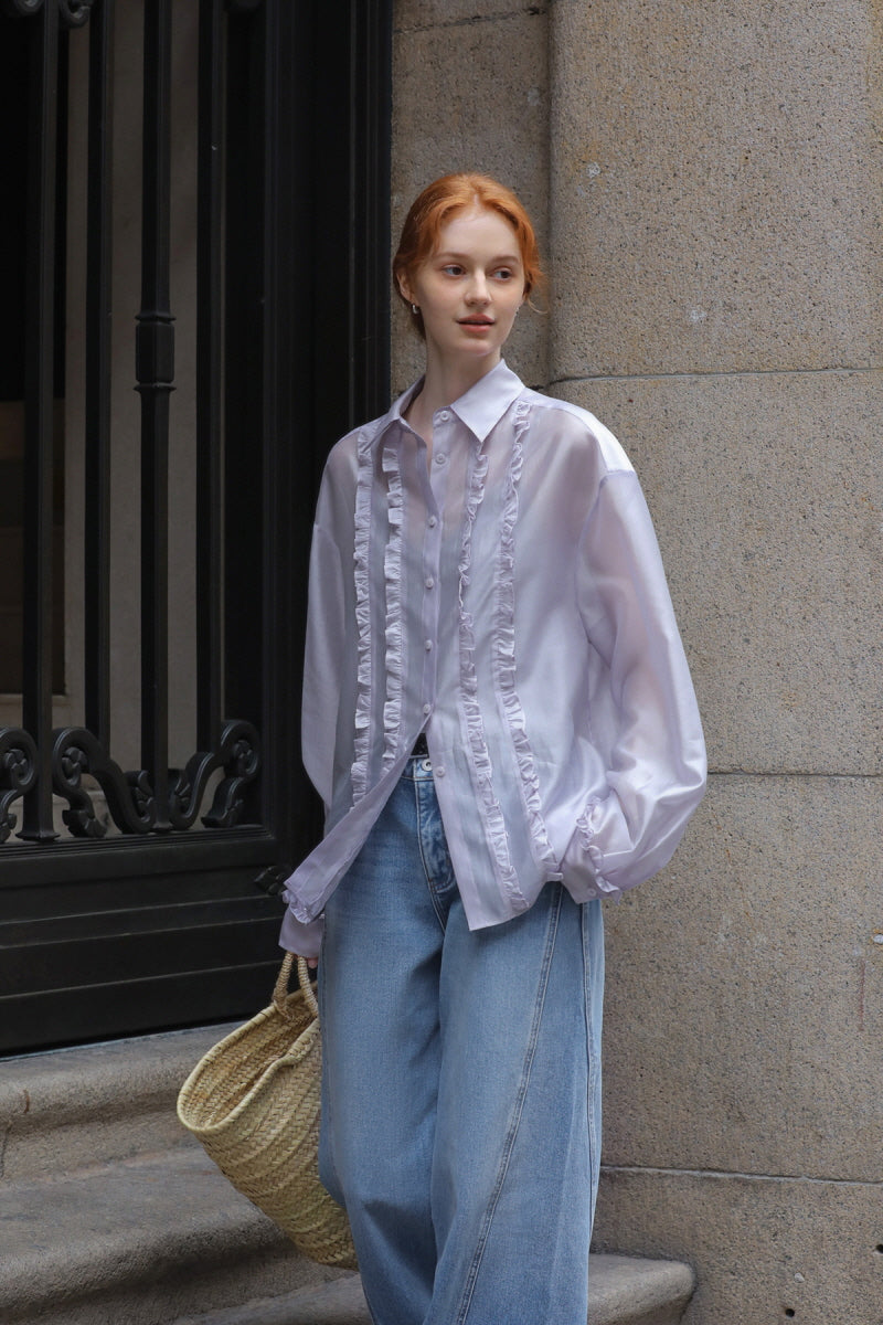 Ruffle Trim Loose Fit Shirt
