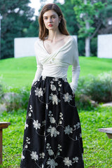 Embroidered A-Line Midi Skirt
