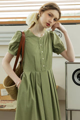 French Vintage Crew Neck Pleated Skirt Dress