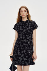 Asymmetric Button Stand Collar Mini Dress