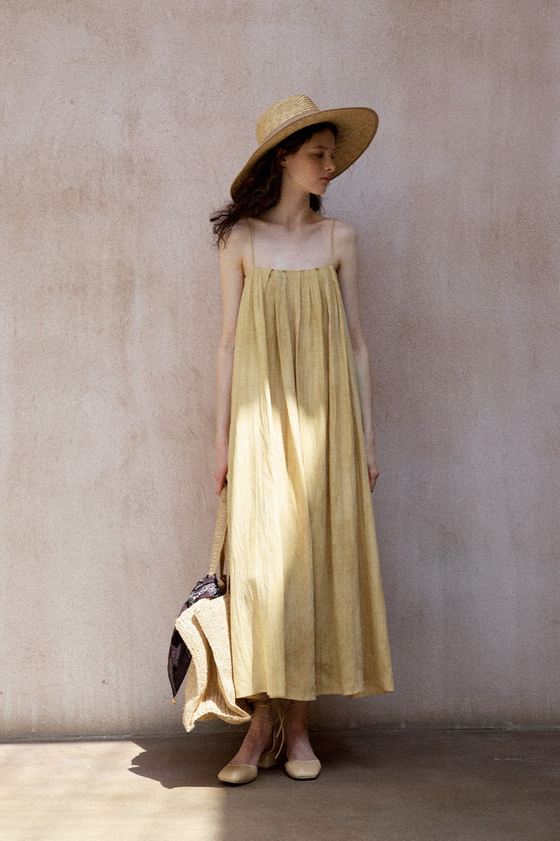 Pleated Backless Slip Dress