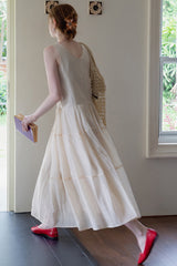 Lace Cut-Out U-Neck Loose A-Line Dress