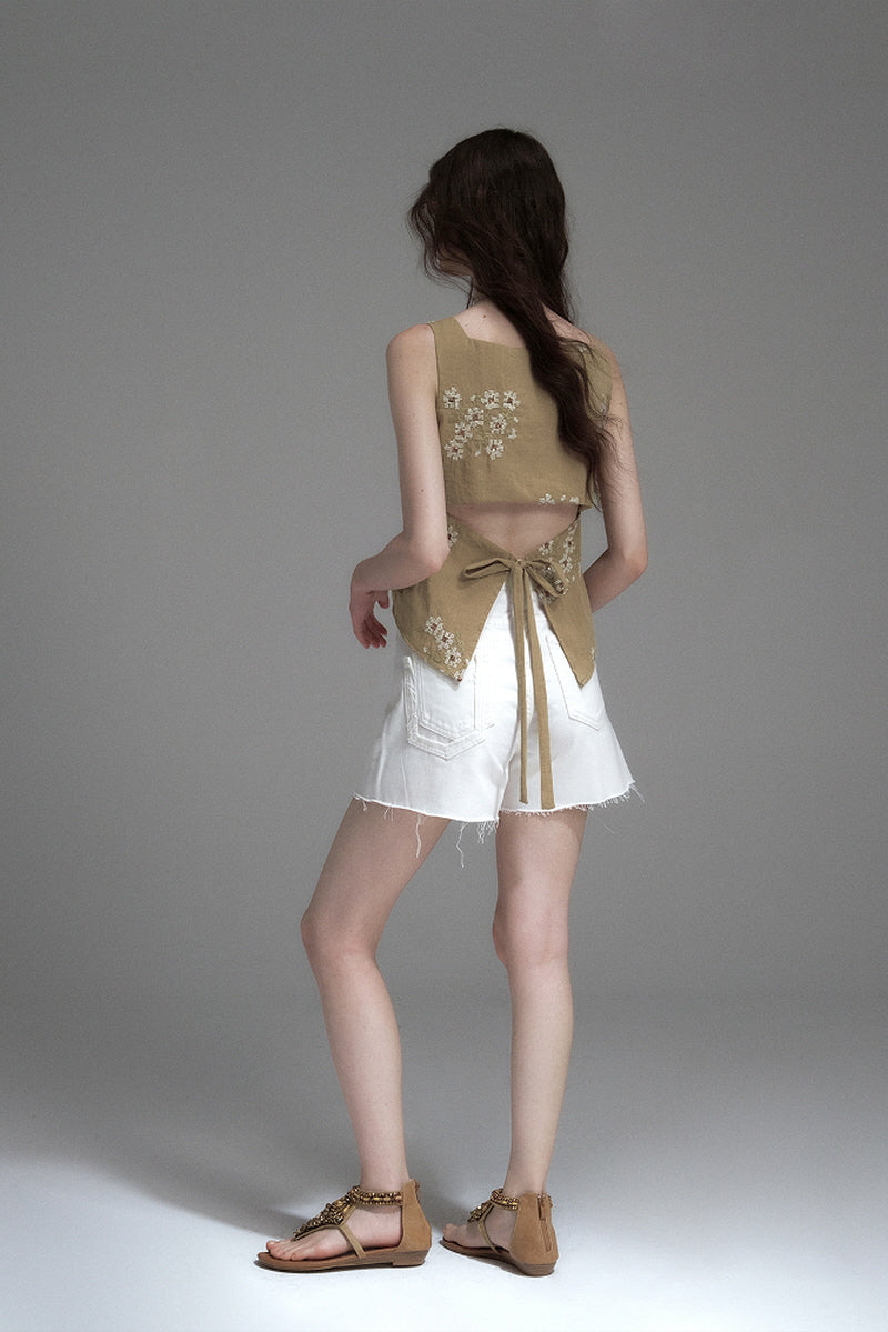 Back Cut-Out Embroidered Sleeveless Vest