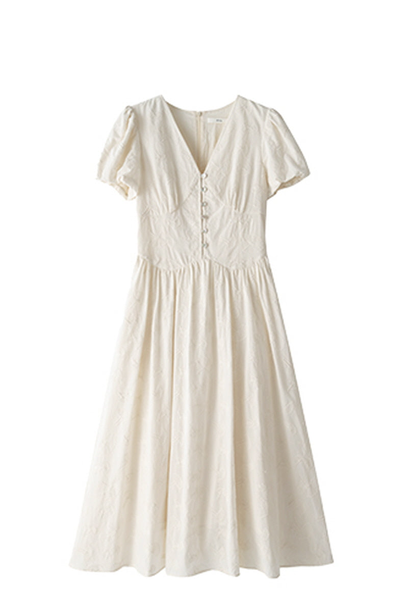 Gentle V-Neck Embroidered Long Dress