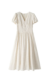Gentle V-Neck Embroidered Long Dress