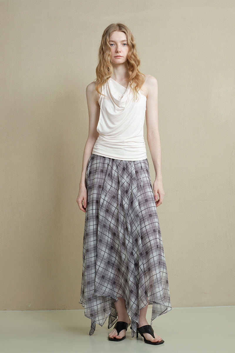 Slanted Shoulder Swing-Neck Vest Top