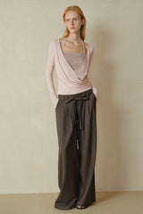 Overlapping Shirred Halterneck Pullover